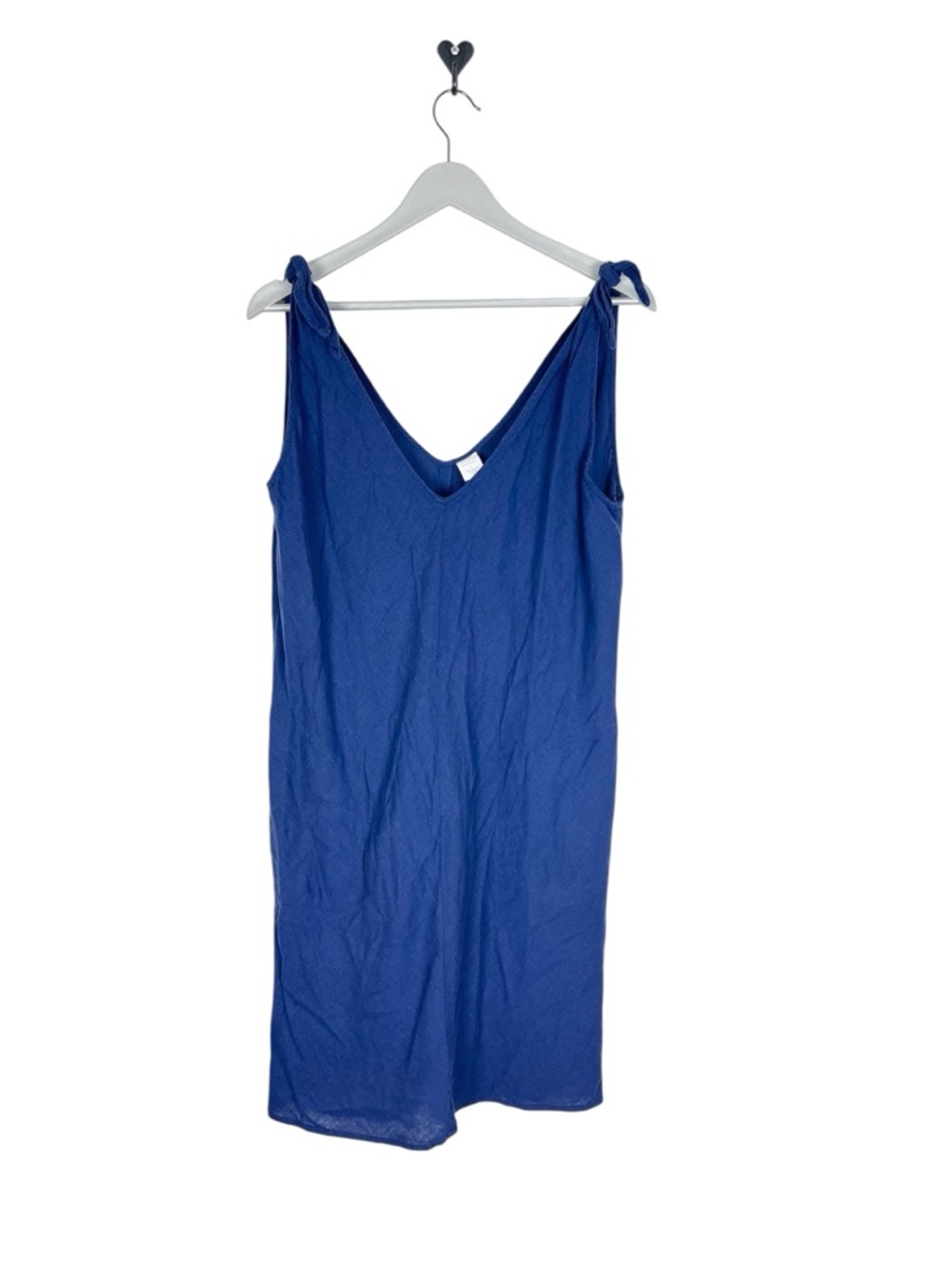 Peyton & Parker linen blend short dress Size L blue ties at shoulders Pockets